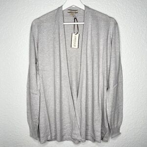 Amicale Gray Cotton Cashmere Blend Open Front Cardigan Large Long Sleeve NWT